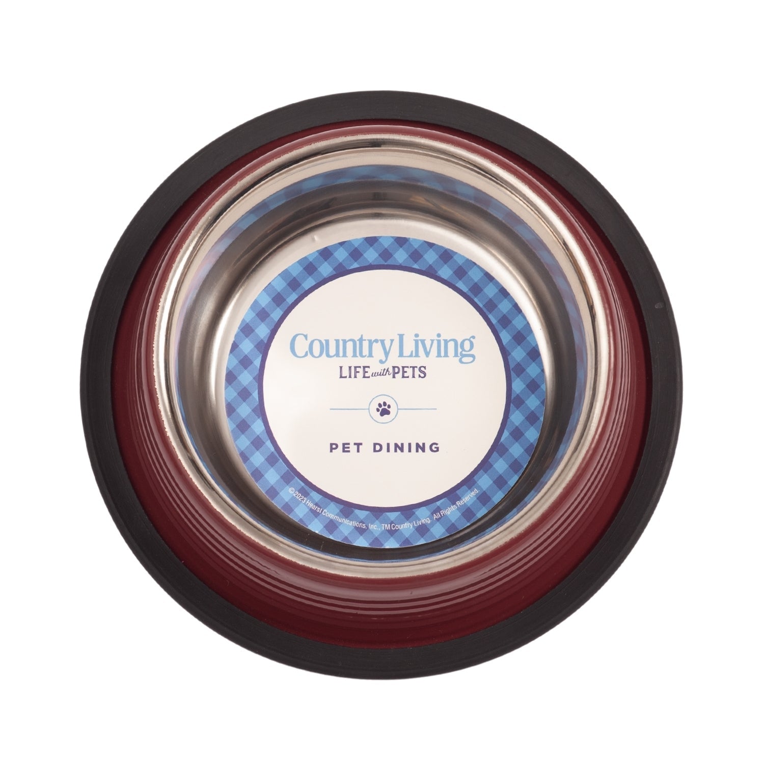 Country Living Set of 2 Ribbed Non-Slip Pet Bowls – Merlot Red