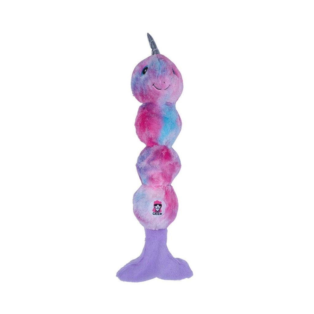 Tie Dye Skinny Narwhal Magical Creature Plush Dog Toy – with Squeaker & Crinkle Paper for Fun Play