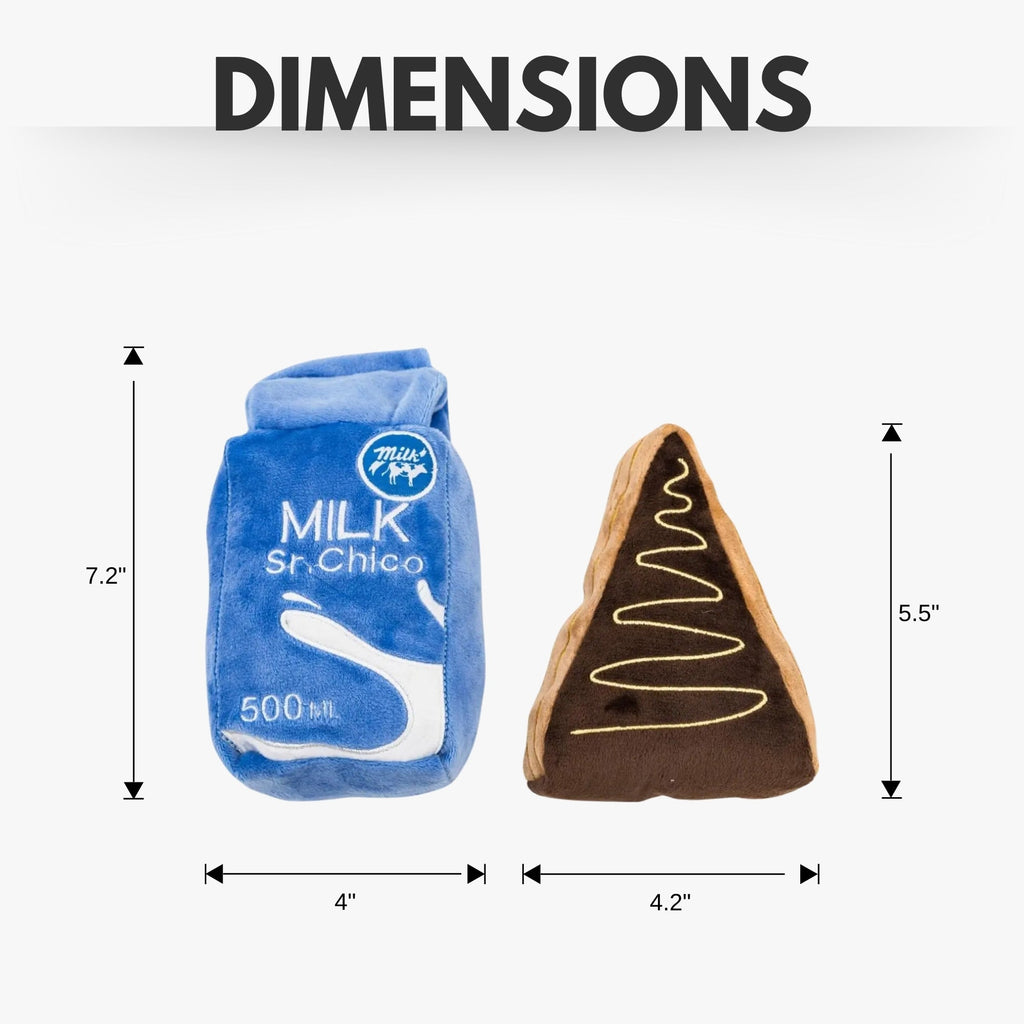 Cake Slice & Milk Midnight Snack Plush Dog Toy Gift Set – with Squeaker & Crinkle Paper