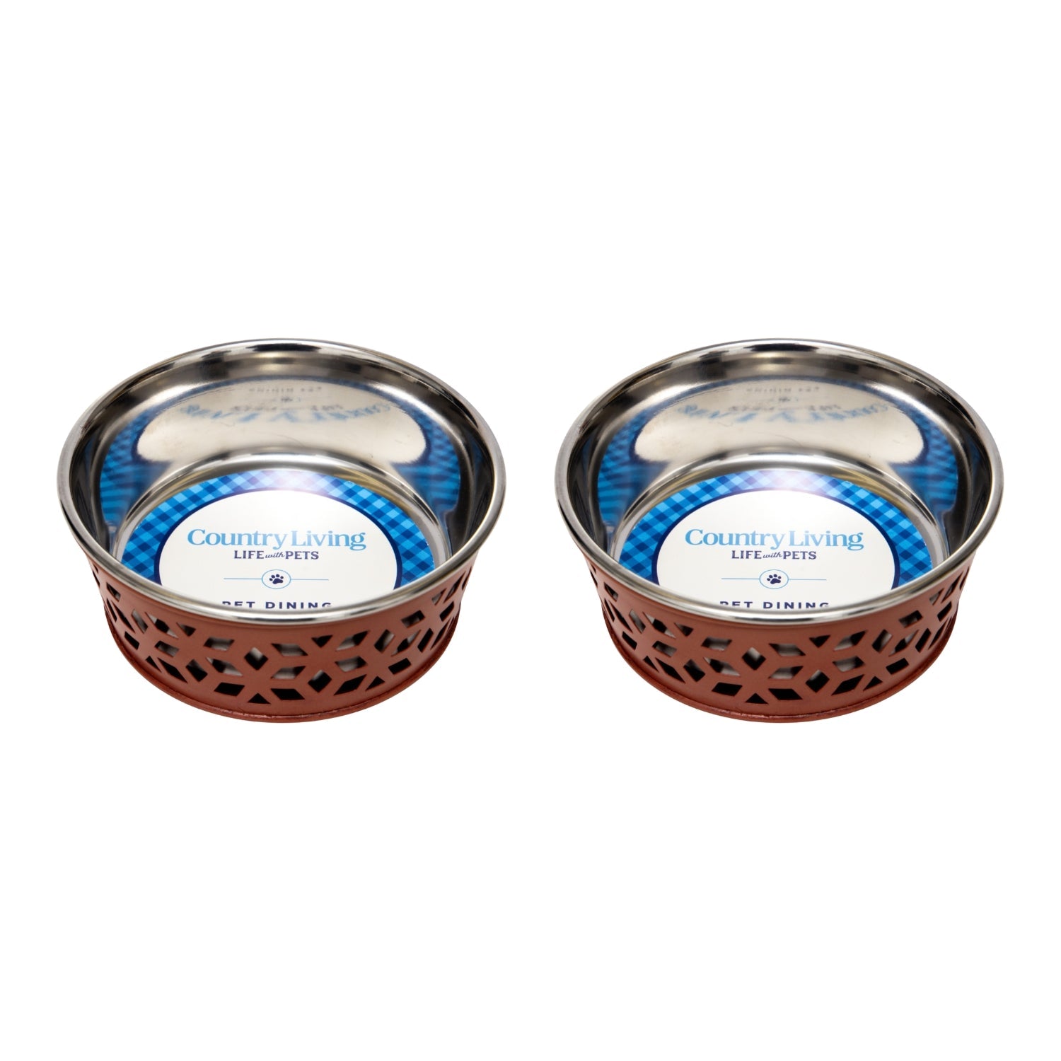 Country Living Set of 2 Stainless Steel Dog Bowls – Farmhouse Style, Ideal for Small to Medium Dogs