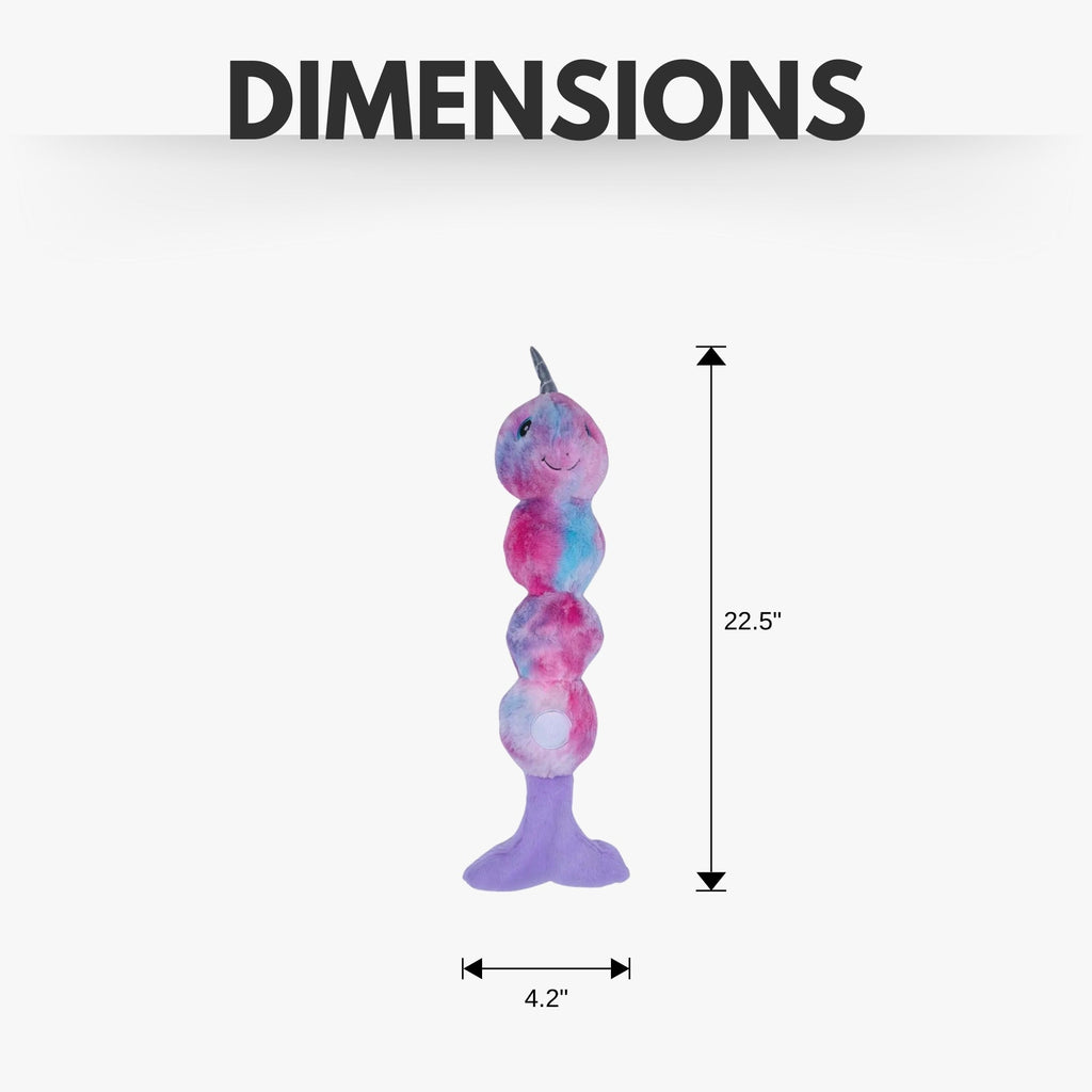 Tie Dye Skinny Narwhal Magical Creature Plush Dog Toy – with Squeaker & Crinkle Paper for Fun Play