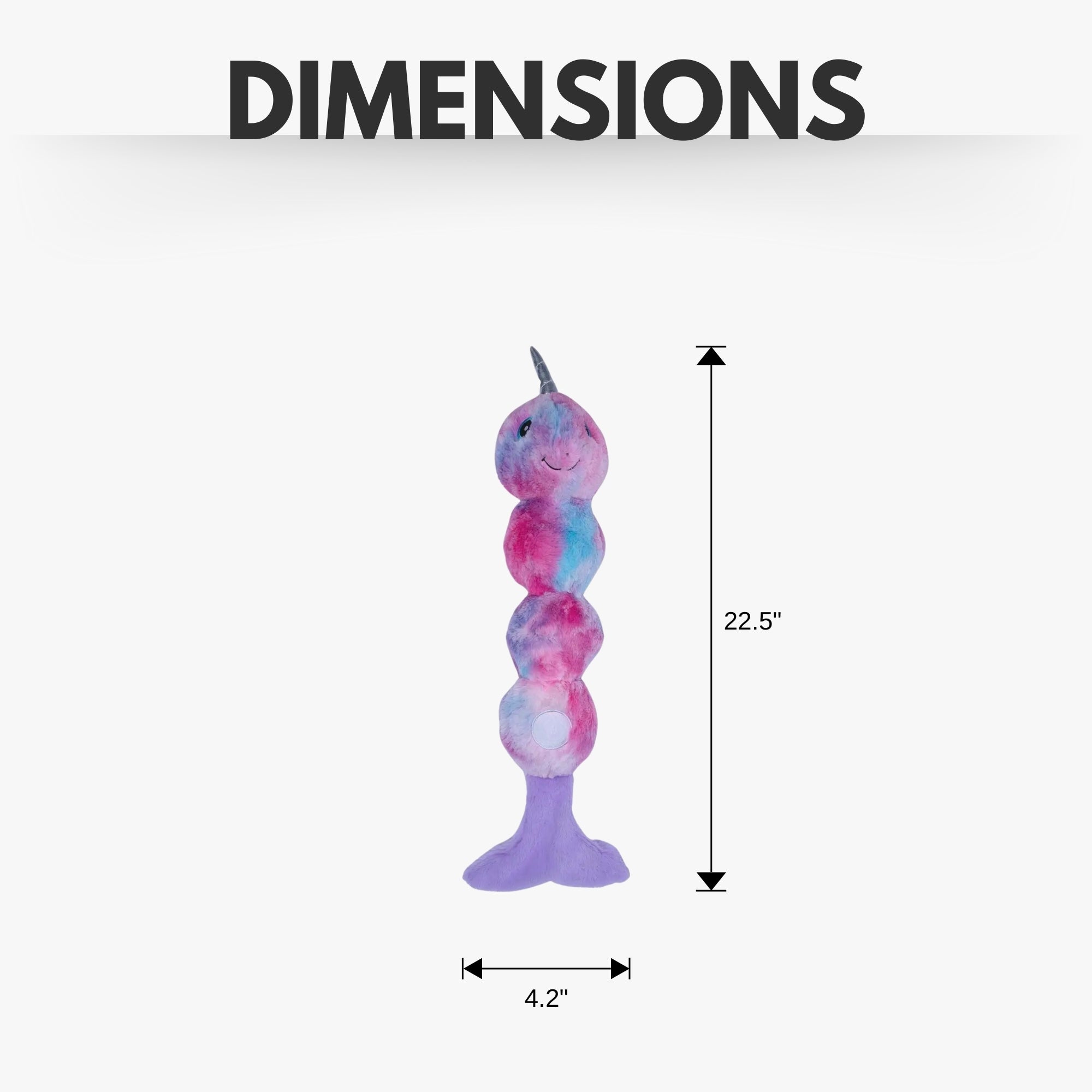 Tie Dye Skinny Narwhal Magical Creature Plush Dog Toy – with Squeaker & Crinkle Paper for Fun Play