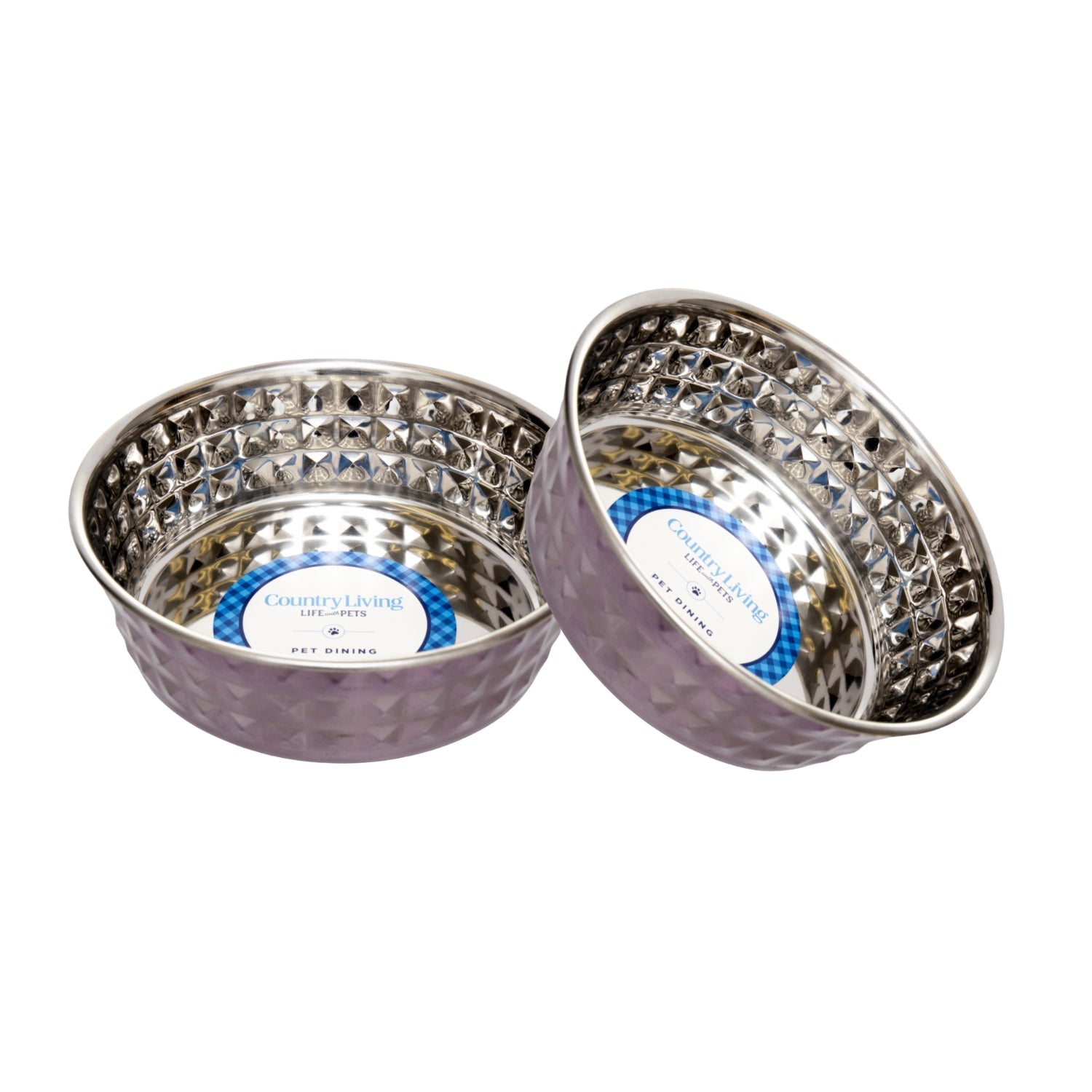 Country Living Set of 2 Hammered Stainless Steel Dog Bowls – Lavender