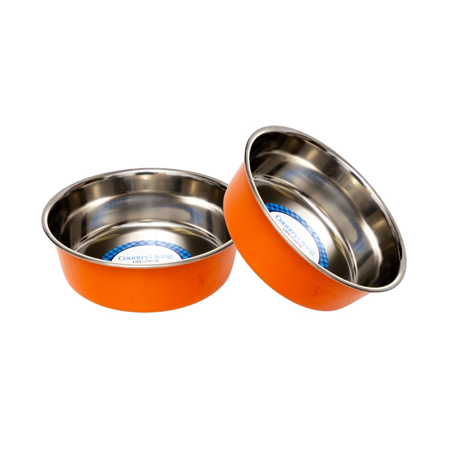 Country Living Set of 2 Heavy Gauge Stainless Steel Dog Bowls - Perfect for Food & Water