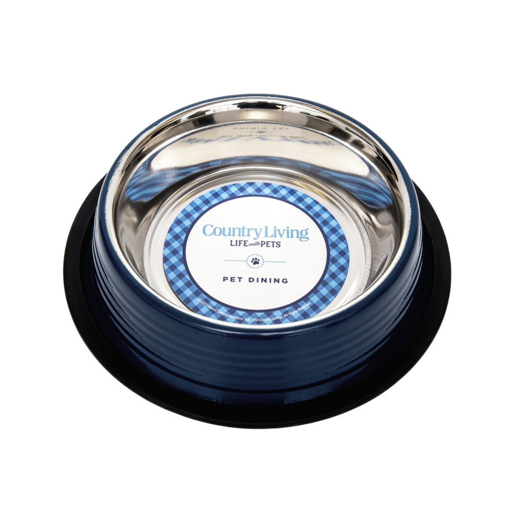 Country Living Set of 2 Ribbed Non-Slip Pet Bowls – Poseidon Blue