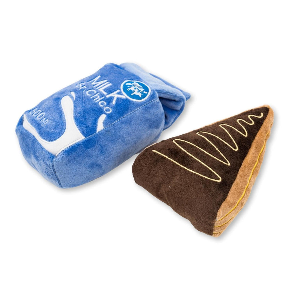 Cake Slice & Milk Midnight Snack Plush Dog Toy Gift Set – with Squeaker & Crinkle Paper
