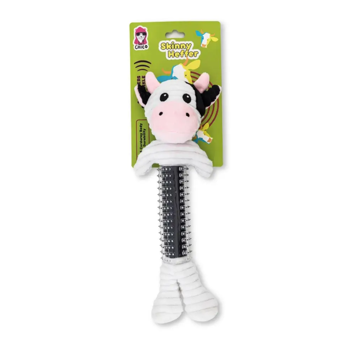 Country Living Thermoplastic Rubber Black & White Cow Plush Dog Toy – with Squeaker & Crinkle Paper