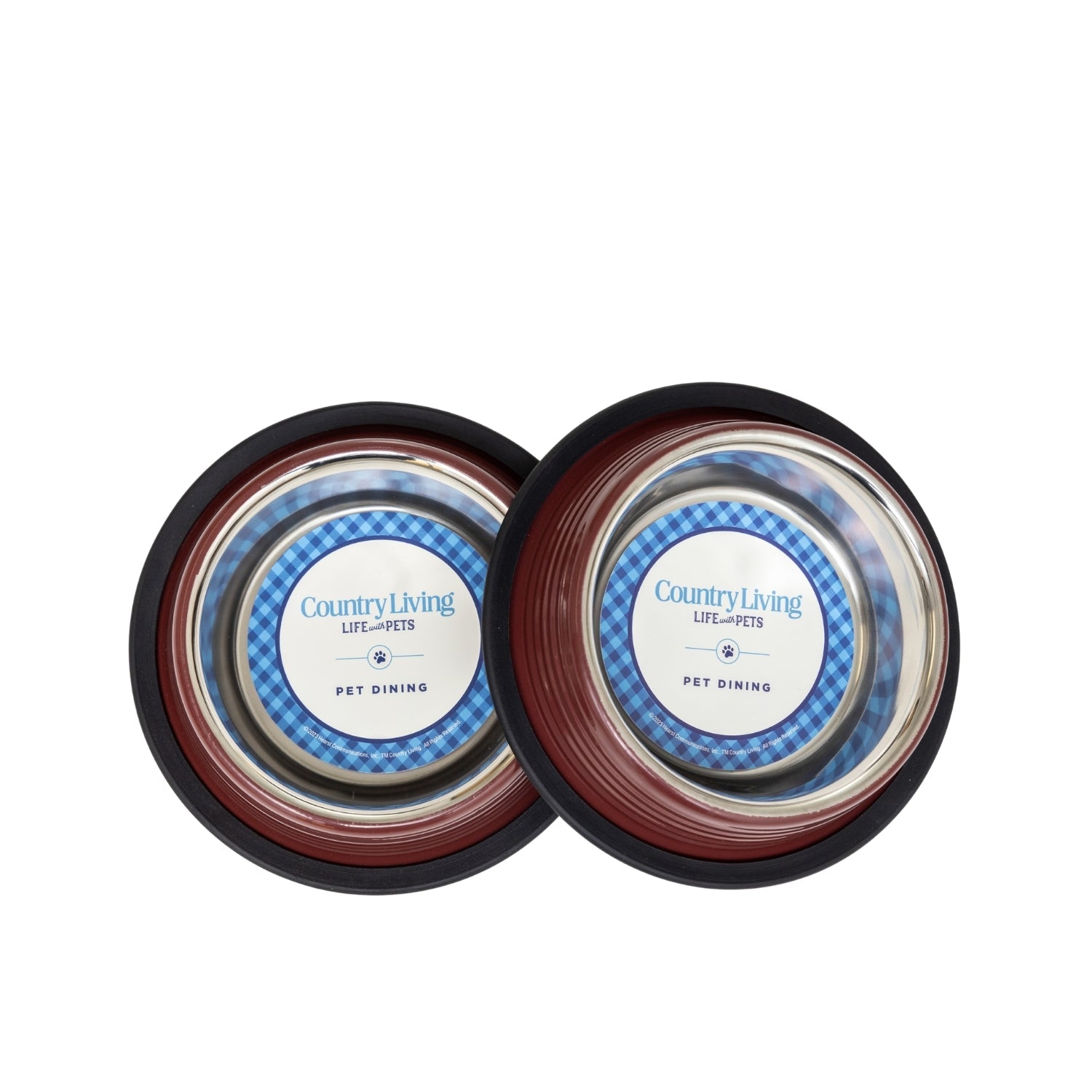 Country Living Set of 2 Ribbed Non-Slip Pet Bowls – Merlot Red