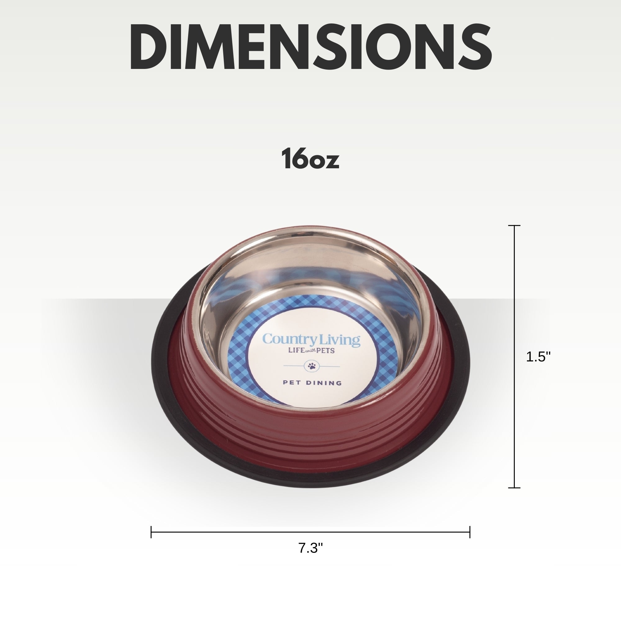 Country Living Set of 2 Ribbed Non-Slip Pet Bowls – Merlot Red