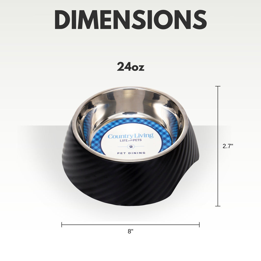 Country Living Set of 2 Round Twill Melamine Dog Bowls with Removable Stainless Steel Inserts – Black