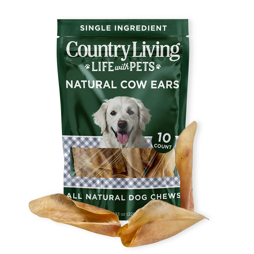 Country Living Natural Cow Ears Dog Chews – 10 Count Bag – All-Natural, Single-Ingredient, Long-Lasting Dog Chews – High-Protein, Low-Fat, Rawhide-Free – Supports Dental Health