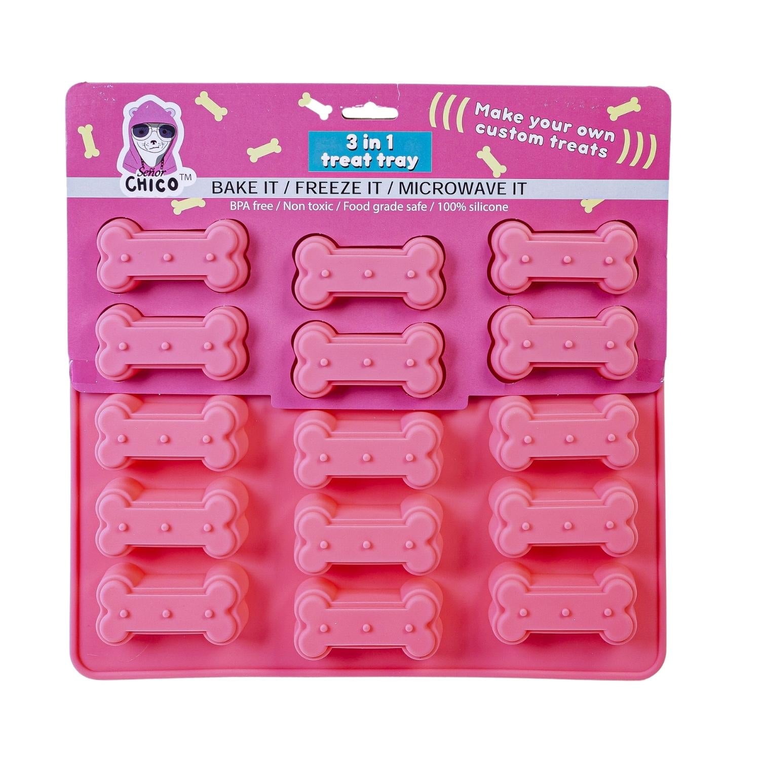 3-in-1 Dog Bone Silicone Treat Baking Tray for Healthy, Homemade Dog Treats and More