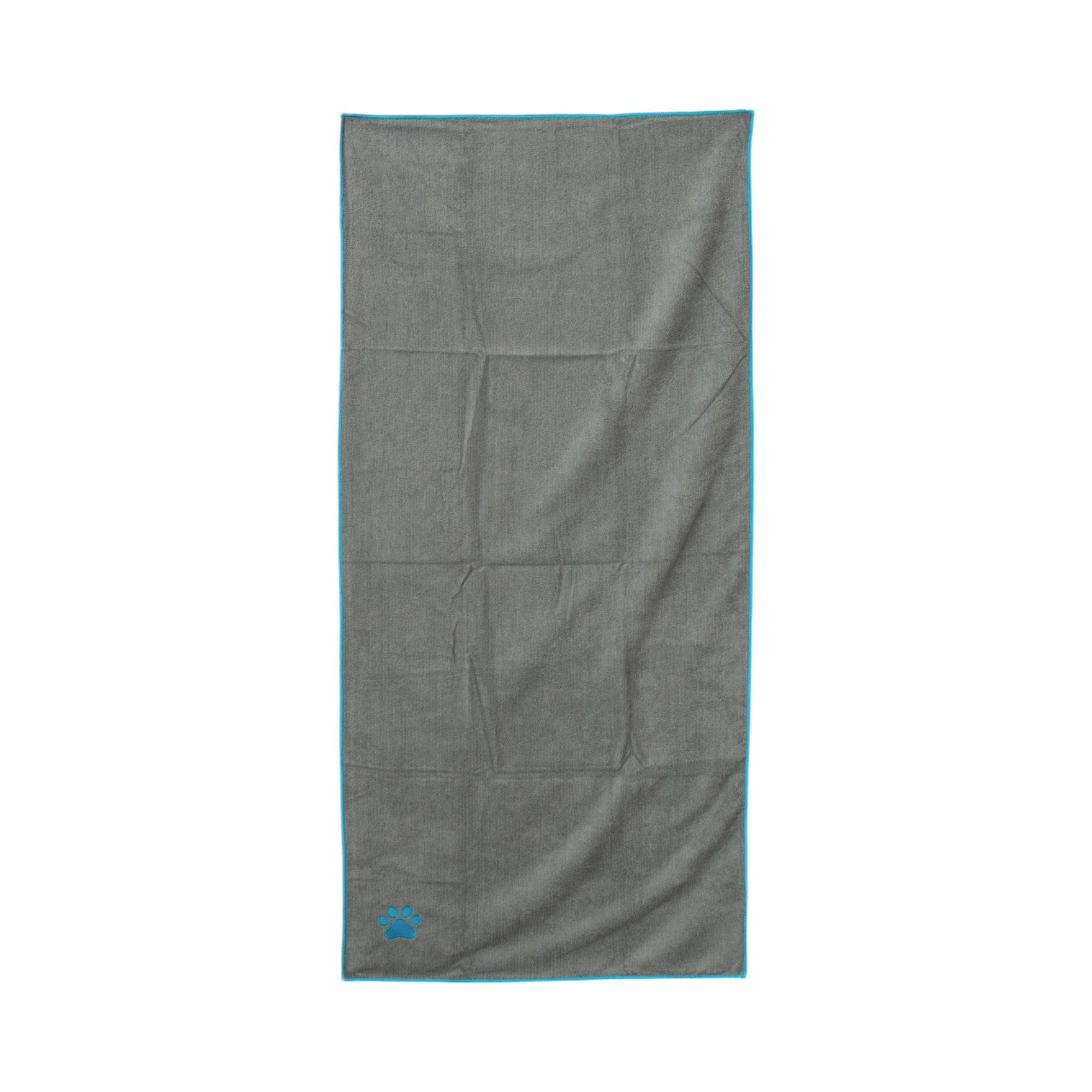Country Living Large Gray Microfiber Dog Bath Towel with Teal Embroidered Paw Print