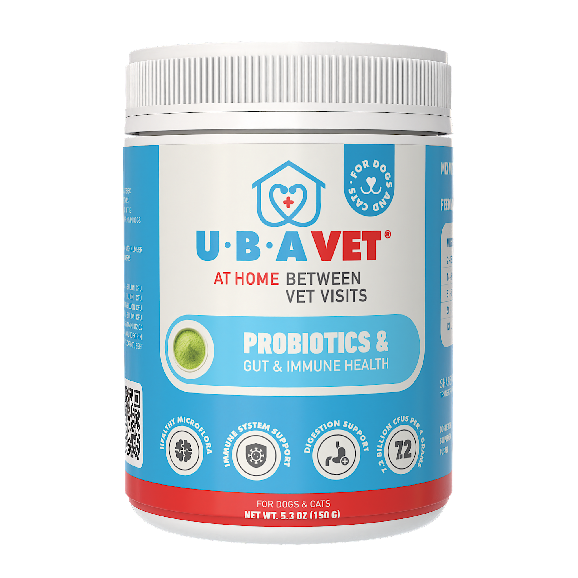 UBAVET Probiotics & Gut + Immune Health Support for Dogs & Cats – 5.3 oz / 150 g Powder