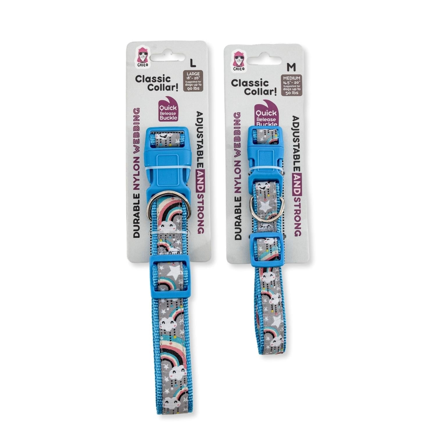 Nylon Dog Collar with Embroidered Rainbow Design, Secure & Adjustable Fit, Comfortable Wear