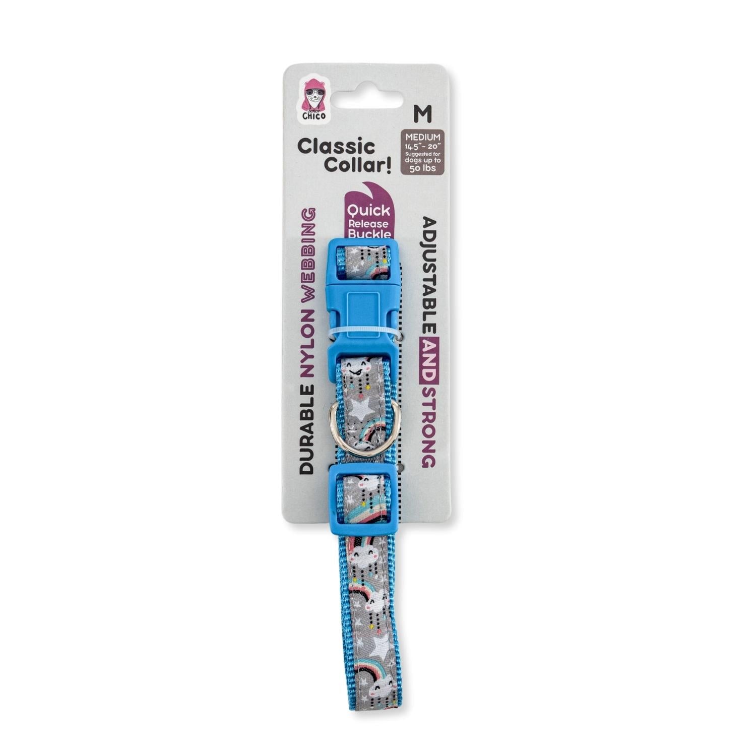 Nylon Dog Collar with Embroidered Rainbow Design, Secure & Adjustable Fit, Comfortable Wear