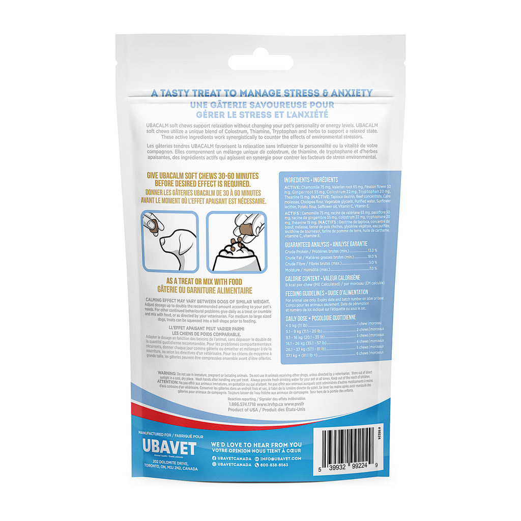 UBAVET UBACALM Calming Soft Chews for Dogs & Cats – Natural Stress & Anxiety Relief