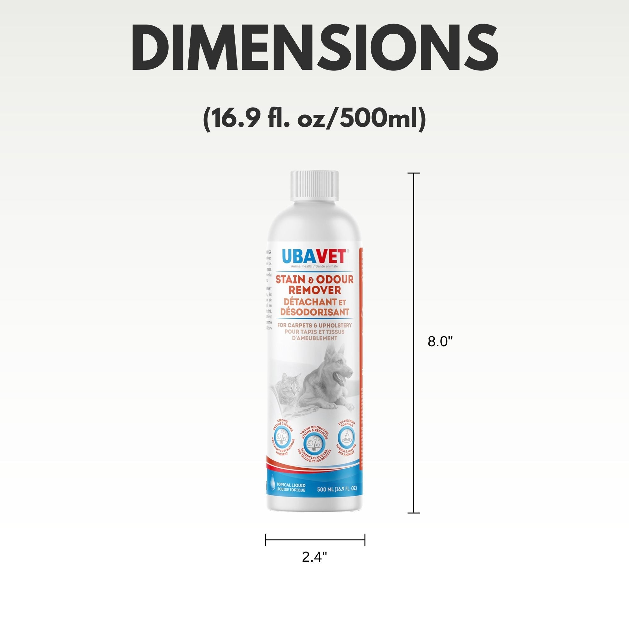 UBAVET Stain and Odor Remover for Dogs & Cats – Powerful Enzyme Cleaner – (16.9 fl oz / 500ml)