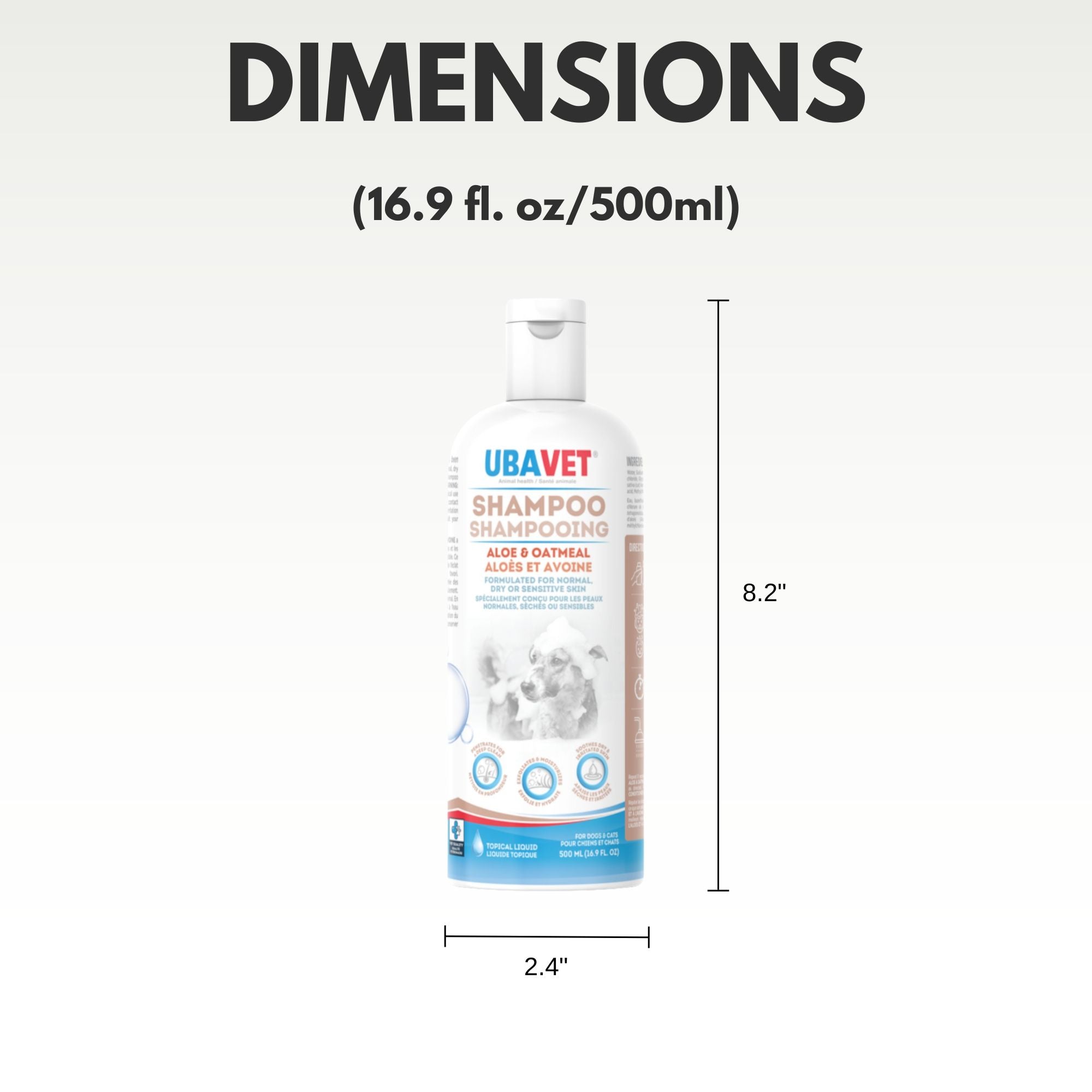 UBAVET Aloe & Oatmeal Shampoo for Dogs & Cats – Gentle, Moisturizing Cleanser for Sensitive Skin (16.9 fl oz / 500ml)