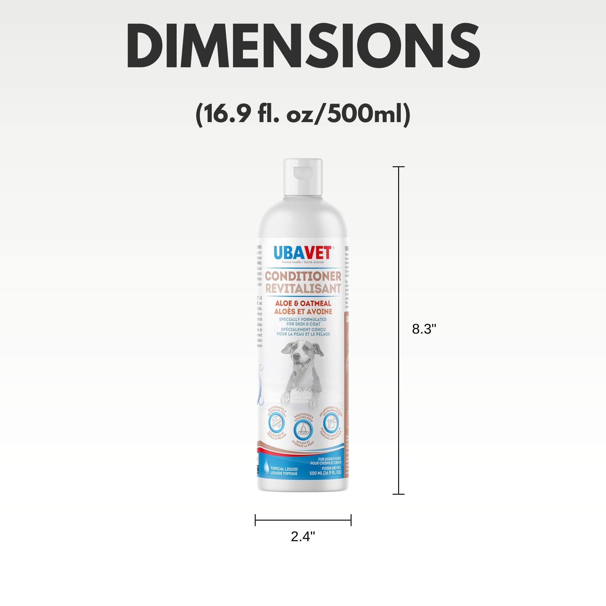 UBAVET Aloe & Oatmeal Conditioner for Dogs & Cats – Soothing Moisturizing Formula for Sensitive Skin (16.9 fl oz / 500ml)